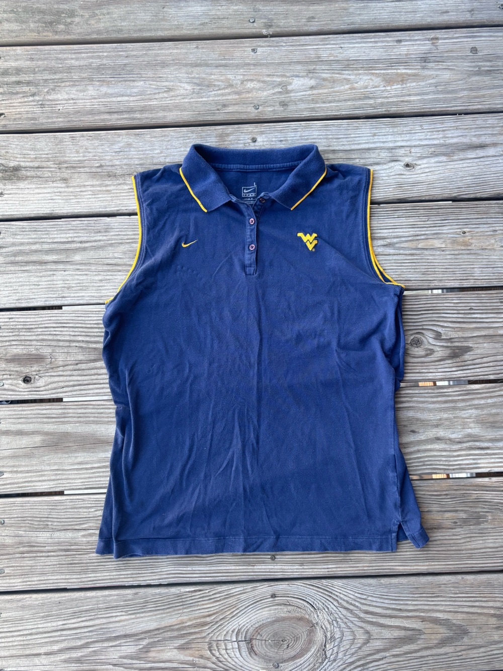 Nike Navy Sleeveless Polo with Yellow Trim and Swoosh